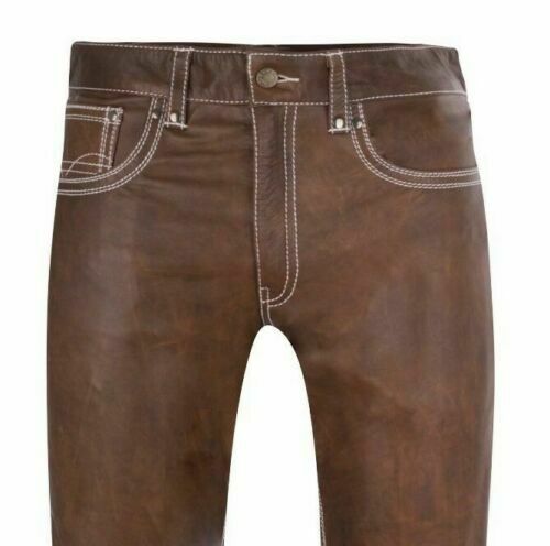Men's Brown Genuine Leather Biker trouser pants