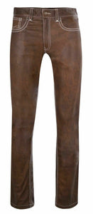 Men's Brown Genuine Leather Biker trouser pants
