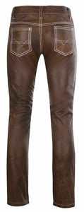 Men's Brown Genuine Leather Biker trouser pants