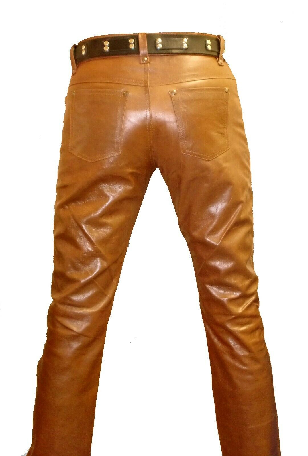 Men's Tan Genuine Leather Biker trouser pants