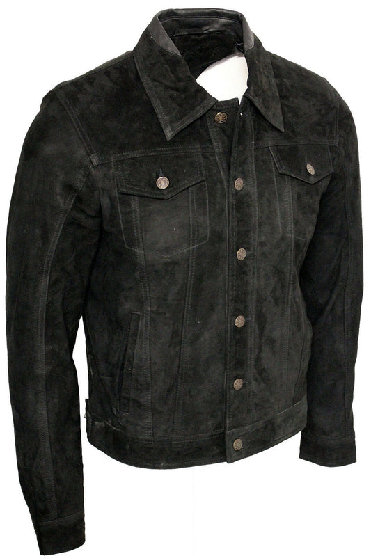 Blouson Homme Noir Cuir Vache Véritable Daim