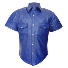 Afbeelding in Gallery-weergave laden, Blue Leather short sleeve shirt
