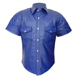 Chemise à manches courtes en cuir bleu