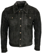 Indlæs billede til gallerivisning Men&#39;s Black Genuine Cowhide Suede Leather Jacket
