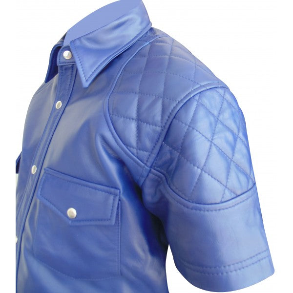 Blue Leather short sleeve shirt