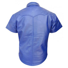 Load image into Gallery viewer, Blue Leather short sleeve shirt

