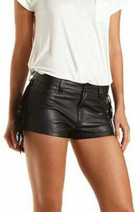 Ladies Black Leather Shorts