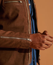Lataa kuva Galleria-katseluun, Men&#39;s Brown Racer Nubuck Leather Jacket
