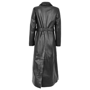 Ladies Black Genuine Leather Long Coat Trench