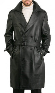 Men's Black Genuine Leather Knee Length Coat Jacket