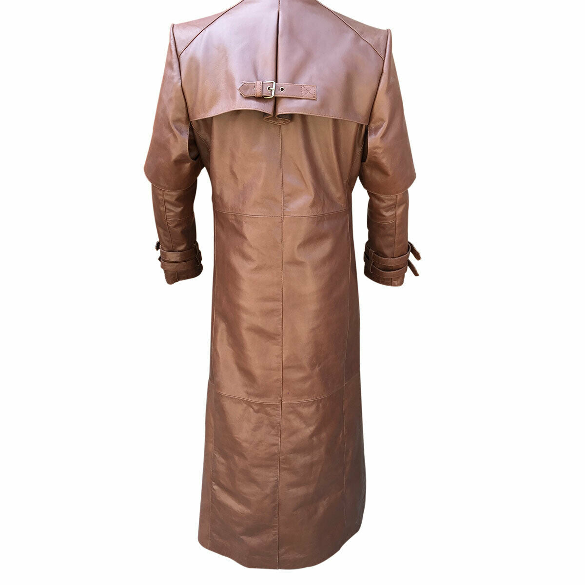 Herren braun Echtleder Trenchcoat Steampunk