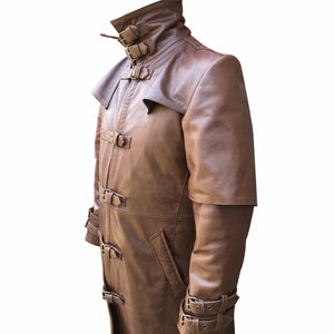 Men's Brown Genuine Leather Trench Coat Steampunk