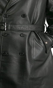 Men's Black Genuine Leather Knee Length Coat Jacket