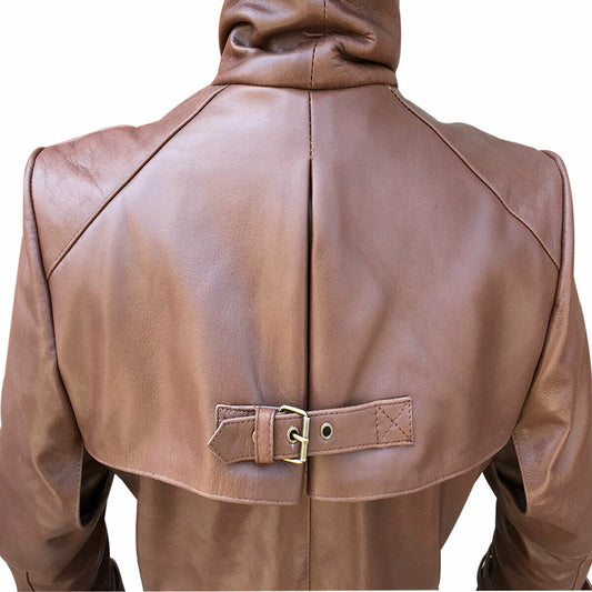Herren braun Echtleder Trenchcoat Steampunk