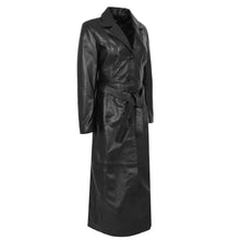 Load image into Gallery viewer, Ladies Black Genuine Leather Long Coat Trench
