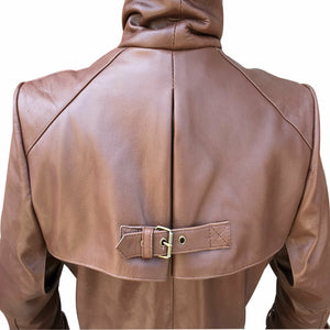Men's Brown Genuine Leather Trench Coat Steampunk