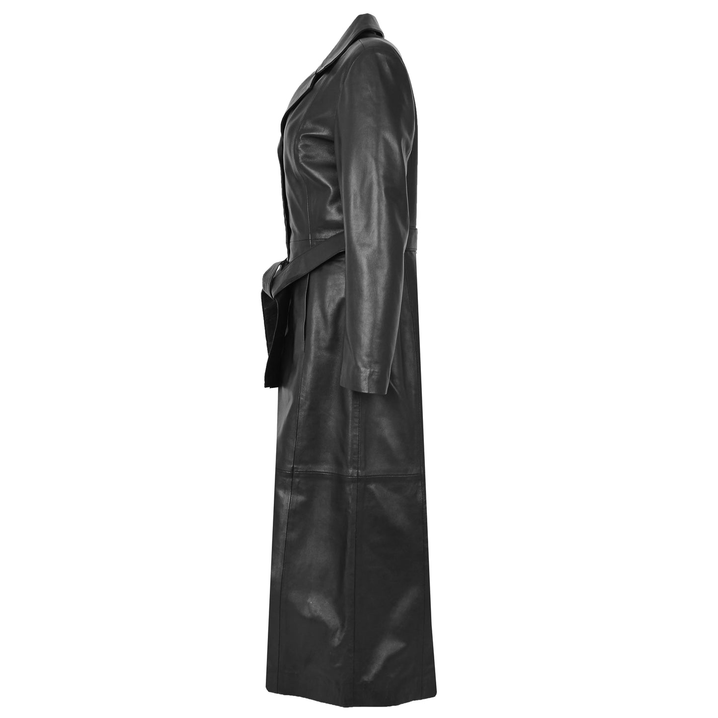 Women's Black Genuine Leather Long Coat Trench