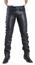 Carica l&#39;immagine nel visualizzatore di Gallery, Men&#39;s Black Genuine Leather Buckled Jeans pants
