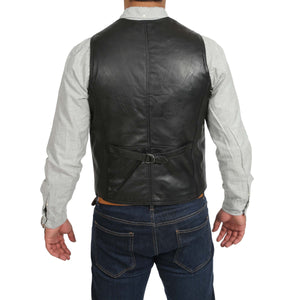 Men's Black Leather Waistcoat Vest
