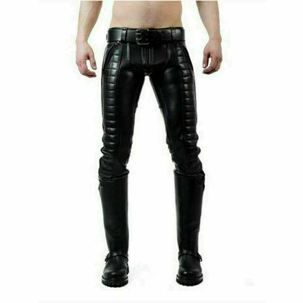 Genuine Leather Rear Zip Slim Fit Jeans Pants