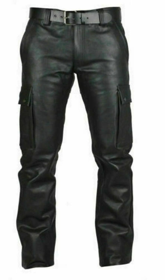 Men's Genuine Leather Cargo Trouser Pants