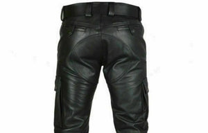 Men's Black Genuine Leather Cargo Trouser pants