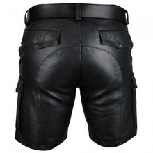 Laden Sie das Bild in den Galerie-Viewer, Lässige Cargo-Shorts aus echtem Leder für Herren mit Gürtel
