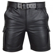 Last inn bildet i Galleri-visningsprogrammet, Men&#39;s Genuine Leather Casual Cargo Shorts with Belt
