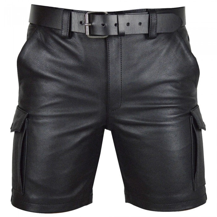 Men's Genuine Leather Casual Cargo Shorts with Belt