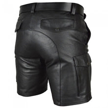 Cargar imagen en el visor de la galería, Men&#39;s Genuine Leather Casual Cargo Shorts with Belt
