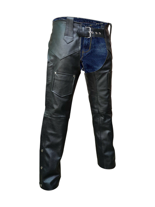 Men's Black Leather Riding Chaps Biker Pants
