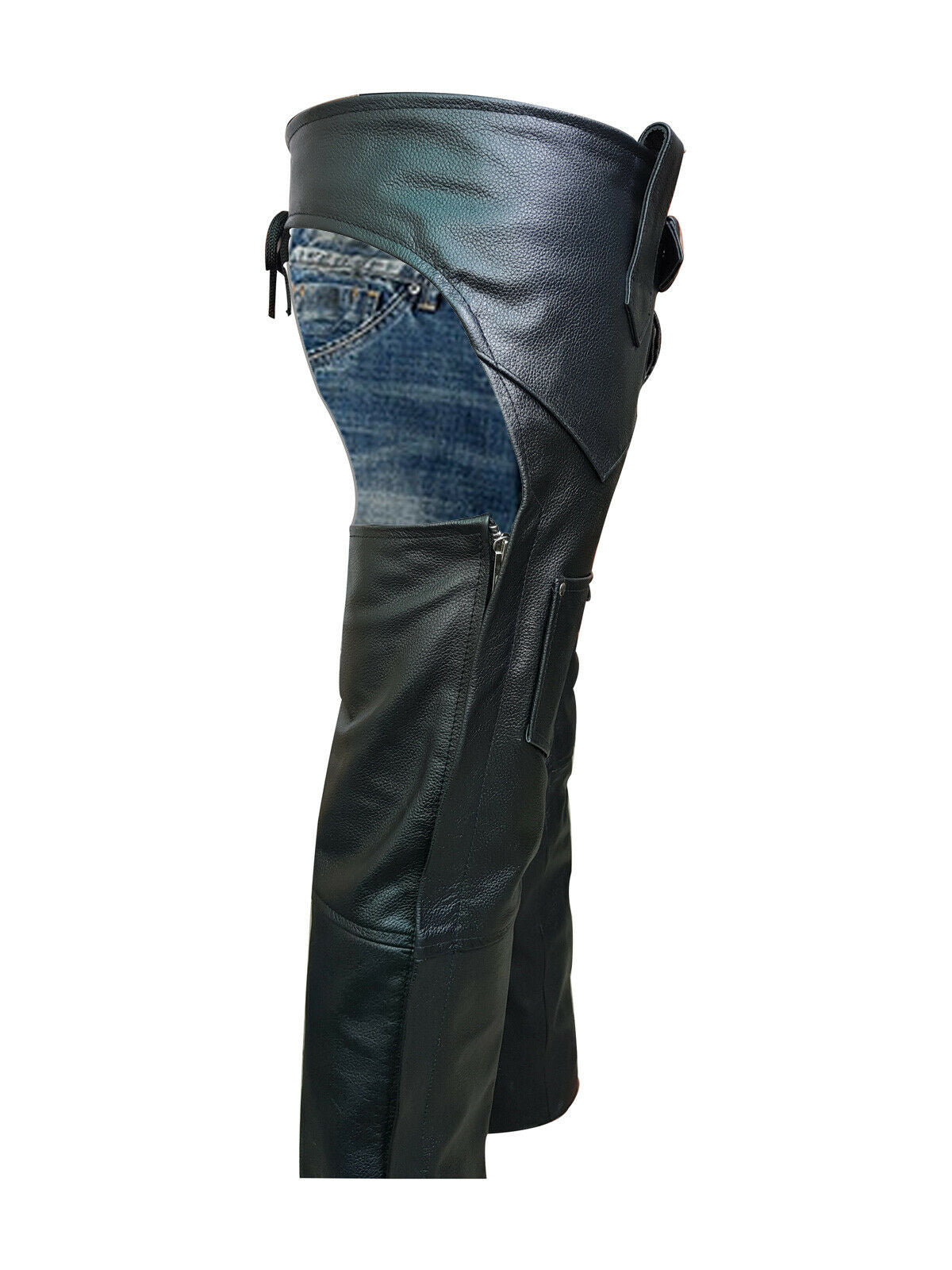 Schwarze Herren-Chaps-Bikerhose aus echtem Leder