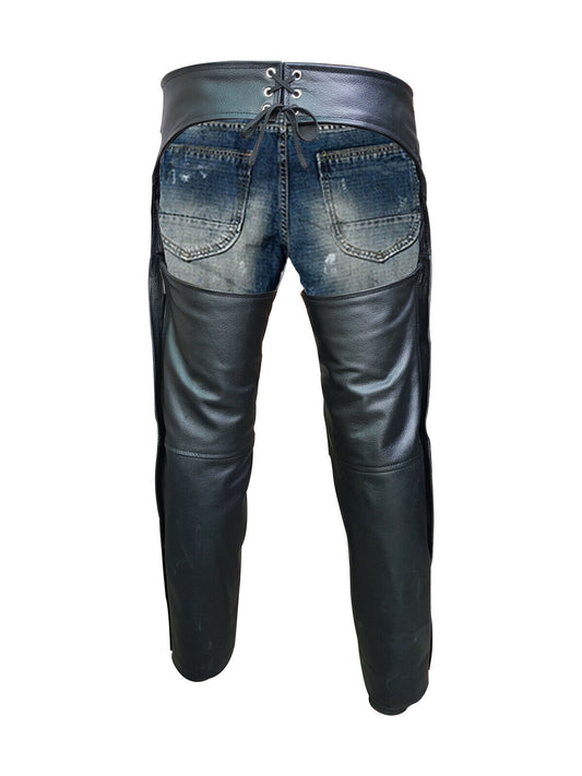 Men's Black Leather Riding Chaps Biker Pants
