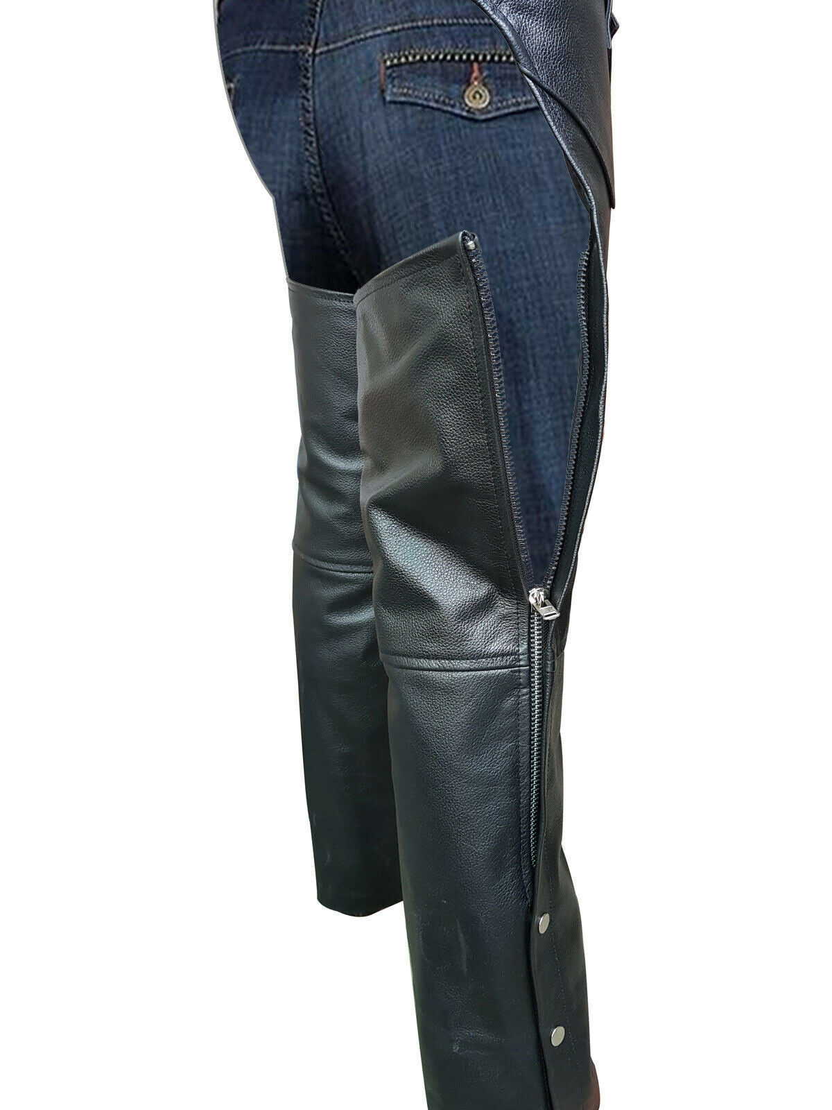 Schwarze Herren-Chaps-Bikerhose aus echtem Leder