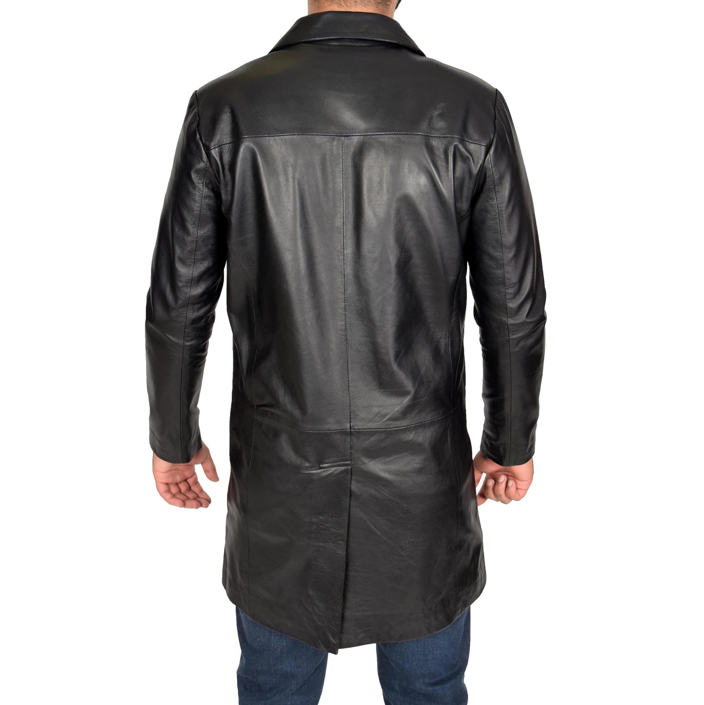Men's Black Genuine Lambskin 3/4 Length Coat Jacket