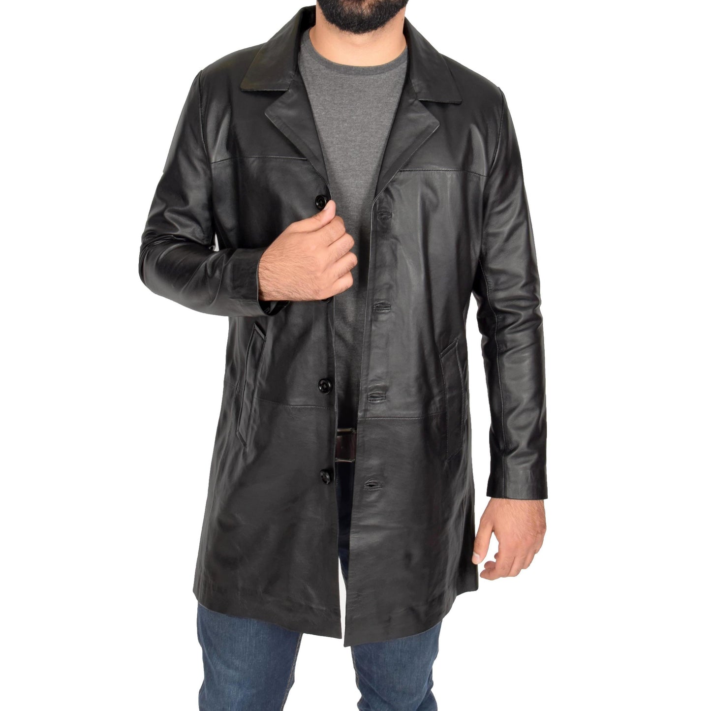 Men's Black Genuine Lambskin 3/4 Length Coat Jacket