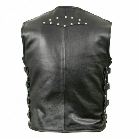 Men's Genuine Leather Biker Waistcoat Vest