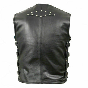 Men's Genuine Leather Gilet Biker Waistcoat Vest