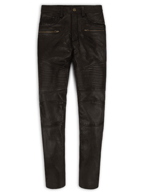 Men's Dark Brown Leather Slim Fit Jeans
