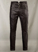 Charger l&#39;image dans la galerie, Pantalon en jean coupe slim en cuir véritable pour hommes
