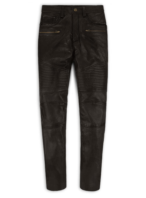 Men's Dark Brown Genuine Leather Slim Fit Jeans