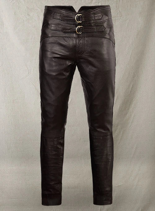 Pantalon en jean coupe slim en cuir véritable pour hommes