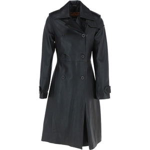 Womens Genuine Leather Double Breasted 3/4 Length Coat