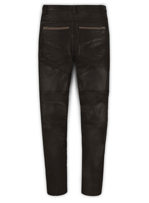 Men's Dark Brown Leather Slim Fit Jeans