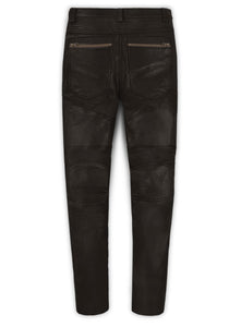 Men's Dark Brown Genuine Leather Slim Fit Jeans