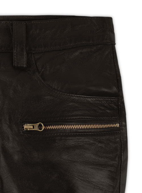 Men's Dark Brown Leather Slim Fit Jeans