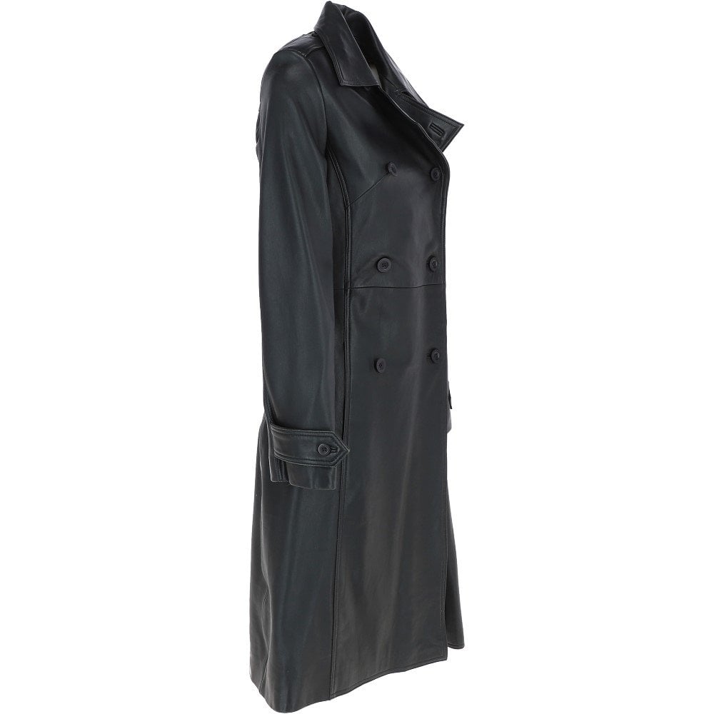 Womens Genuine Leather Double Breasted 3/4 Length Coat