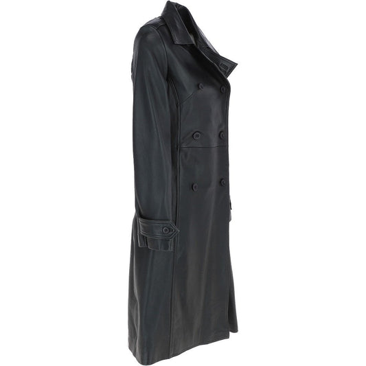 Womens Genuine Leather Double Breasted 3/4 Length Coat