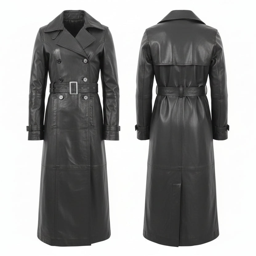Women's Black Genuine Leather Full Length Coat
