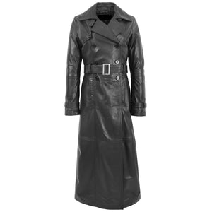 Ladies Black Genuine Leather Full Length Coat